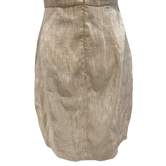 Ark & Co Gold Metallic Cocktail Dress with Black Stitched Polka Dot Design (M) - Picture 13 of 16